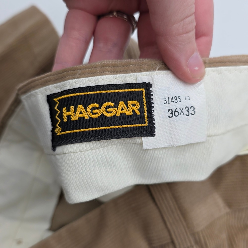 Haggar Mens Tan Corduroy Pants Size‎ 36x33 Flat Front Casual Dress - Picture 3 of 3
